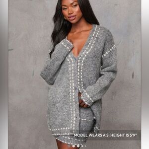 Vici Posy Contrast Stitching Long Sleeve Cardigan AND matching skirt SET! NEW!